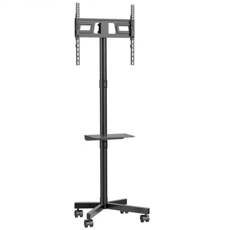 Maclean MC-949 suporte móvel com rodas para TV de 32–55 polegadas, VESA 75×75–400×400, máx. 25 kg, altura 149,5–154,5 cm, inclinação +5°, prateleira, preto