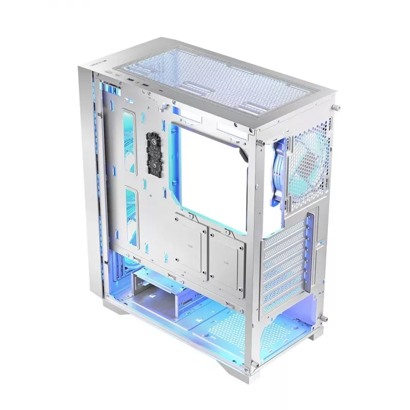 Caixa de PC LOGIC Dart Pro Midi ARGB branco — Midi Tower, ATX, 456×200×385 mm, GPU máx. 34 cm, altura do dissipador da CPU 155 mm, 3x120mm frente + 1x120mm traseira, USB 3.0 x2, USB-C x1