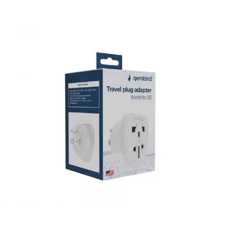 Adaptador de viagem GEMBIRD A-AC-USMINTF — universal para tomada dos EUA, 10 A
