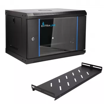 EXTRALINK LITE 6U 530X400 Armário de rack de parede preto com prateleira
