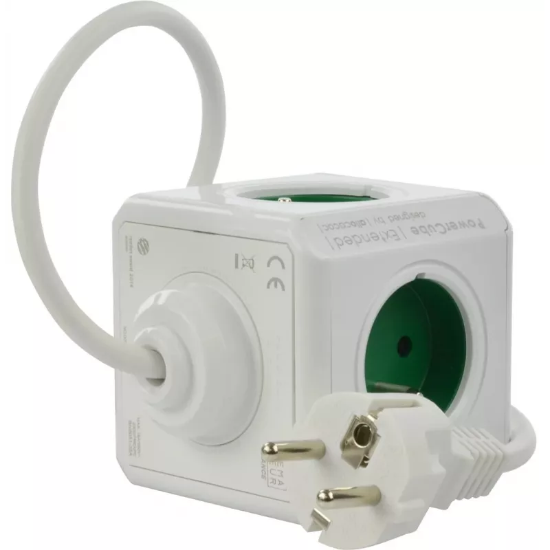 Régua de tomadas Allocacoc PowerCube Extended tipo E 1,5 m 5 tomadas AC interior verde