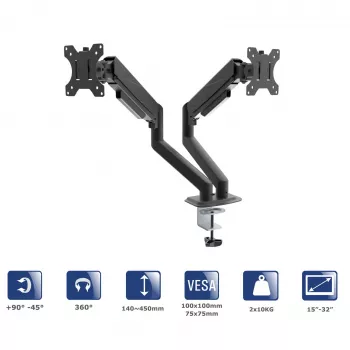 Suporte de mesa para dois monitores Akyga AK-MB-06 com molas a gás, 15-32