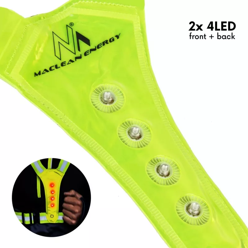 Colete refletor de segurança LED MACLEAN MCE425 – visibilidade 360°, tamanho ajustável