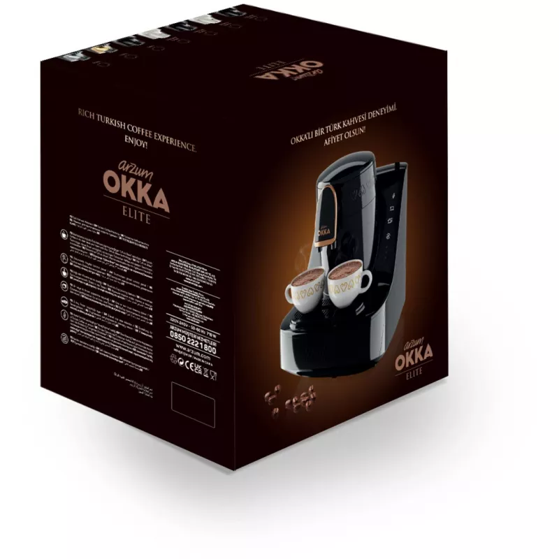 Okka Elite, Cafeteira de moca preta/cobre, modelo 2025