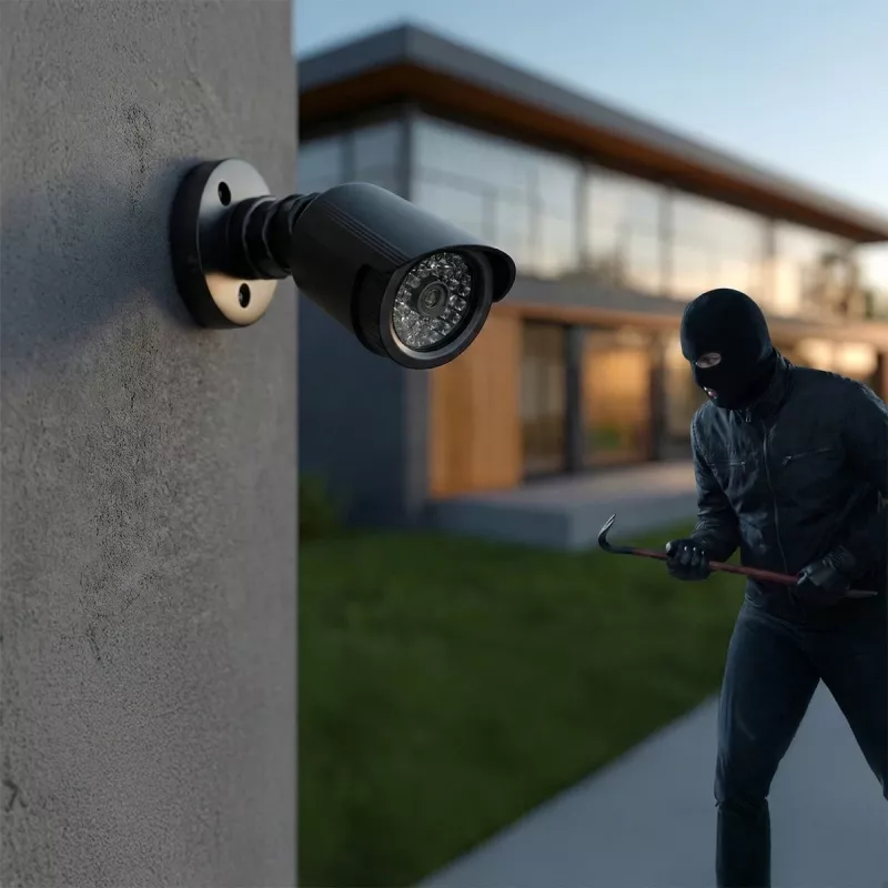 Câmara tubular falsa CEE IR1800 B, câmara de vigilância simulada com LEDs IR, preto