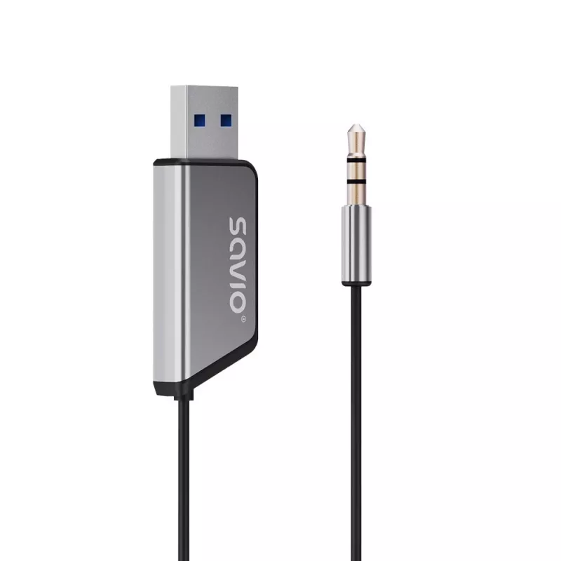 Savio TR-16 transmissor adaptador AUX com função mãos-livres, Bluetooth 5.3, Google Assistant/Siri