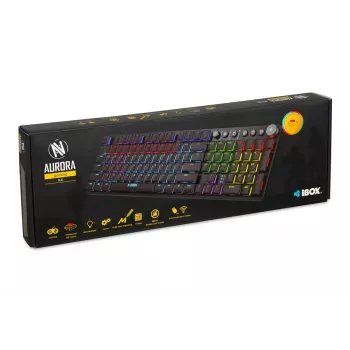 Teclado IBOX AURORA K-6 — Full-Size QWERTY, RF Wireless + Bluetooth, retroiluminação RGB, teclas mecânicas low-profile, preto