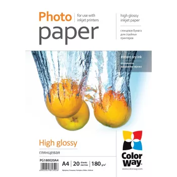 Papel fotográfico brilhante Colorway PG180020A4 A4