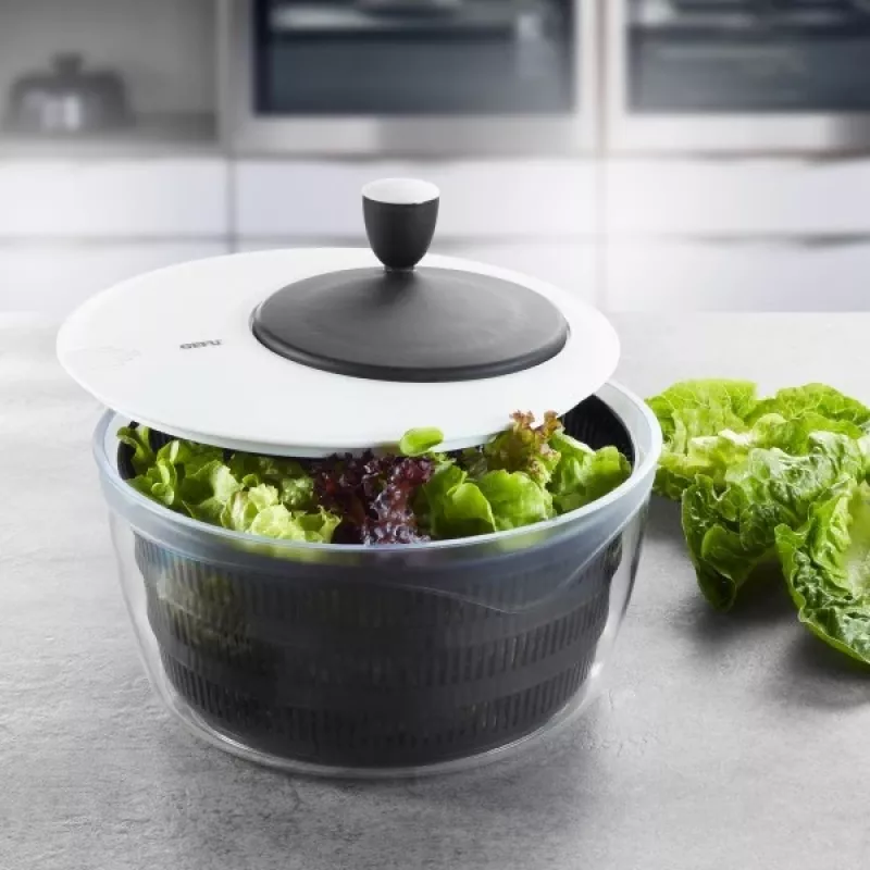 Centrifugadora de salada GEFU Rotare com manivela, capacidade 3 L, caixa de plástico, preto/branco, adequada para máquina de lavar louça