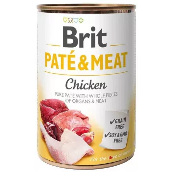 Comida húmida Brit Paté & Meat com frango 400 g — comida húmida, lata de 400 g, cães adultos, sabor principal: frango, humidade 75 %