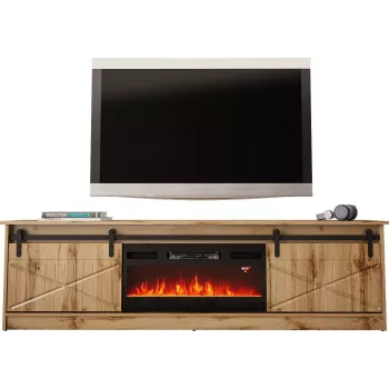 Móvel de TV Cama Meble GRANERO com móvel de lareira, carvalho Wotan, 2000×350×567 mm, 2 portas, 2 prateleiras
