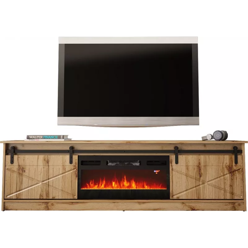 Móvel de TV Cama Meble GRANERO com móvel de lareira, carvalho Wotan, 2000×350×567 mm, 2 portas, 2 prateleiras