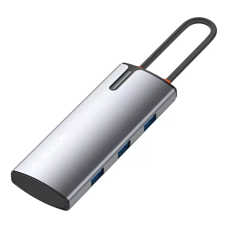 Hub USB-C Tellur TLL321061 com PD 3.0 100W, saída HDMI e 3× portas USB 3.0