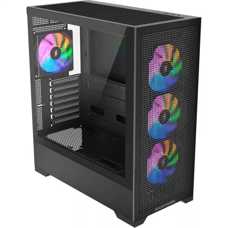 Caixa de PC Silentware Core 100 A-RGB preta — modelo CORE100Schwarz, iluminação A-RGB, formato Mid-Tower