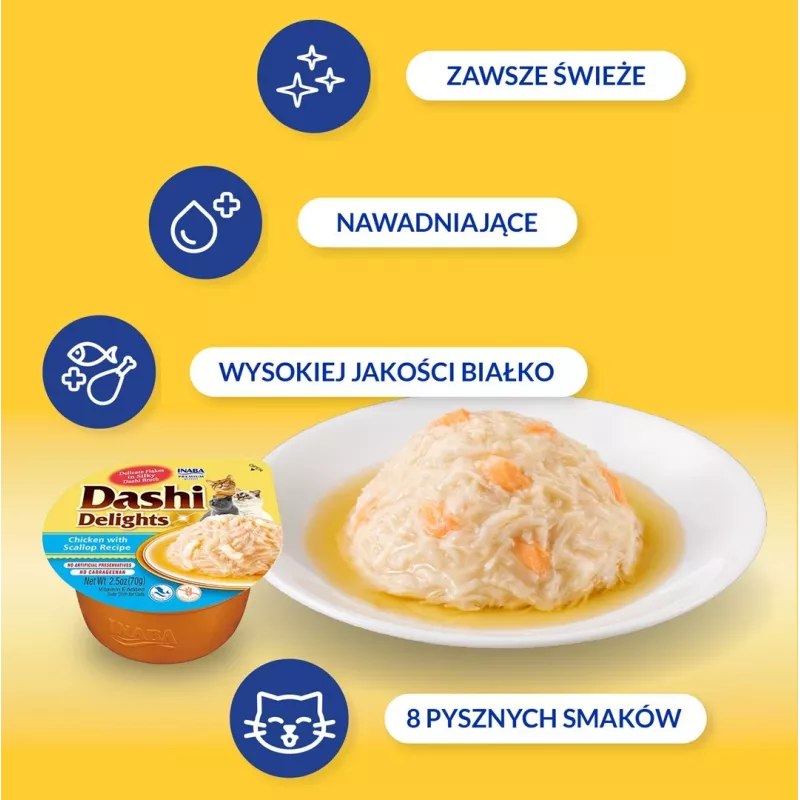 INABA Dashi Delights frango com vieira em caldo - snack para gatos - 70 g