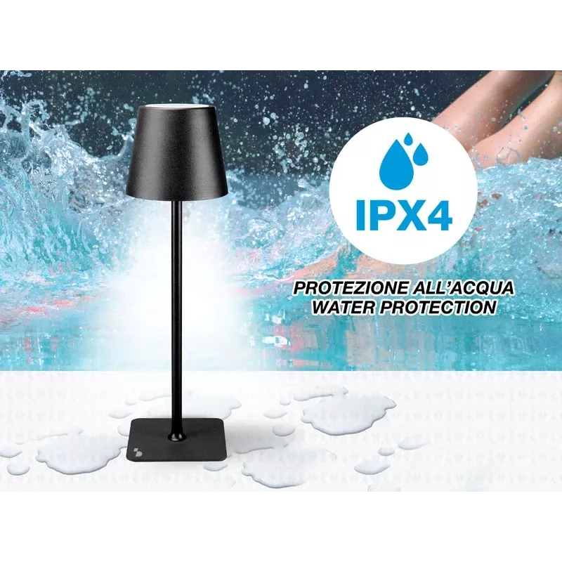 Beper P201UTP118 candeeiro de mesa LED recarregável, 1,5 W, interruptor tátil, regulável, adaptador para garrafa de 33 mm, resistente à água, preto