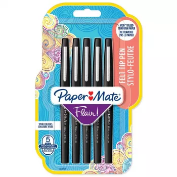 Marcador Papermate Flair Original ponta média preto 5 unid.