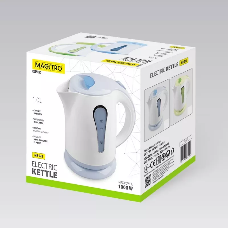 Chaleira Maestro MR-028-BLUE, capacidade de 1 L, potência de 1000 W, azul