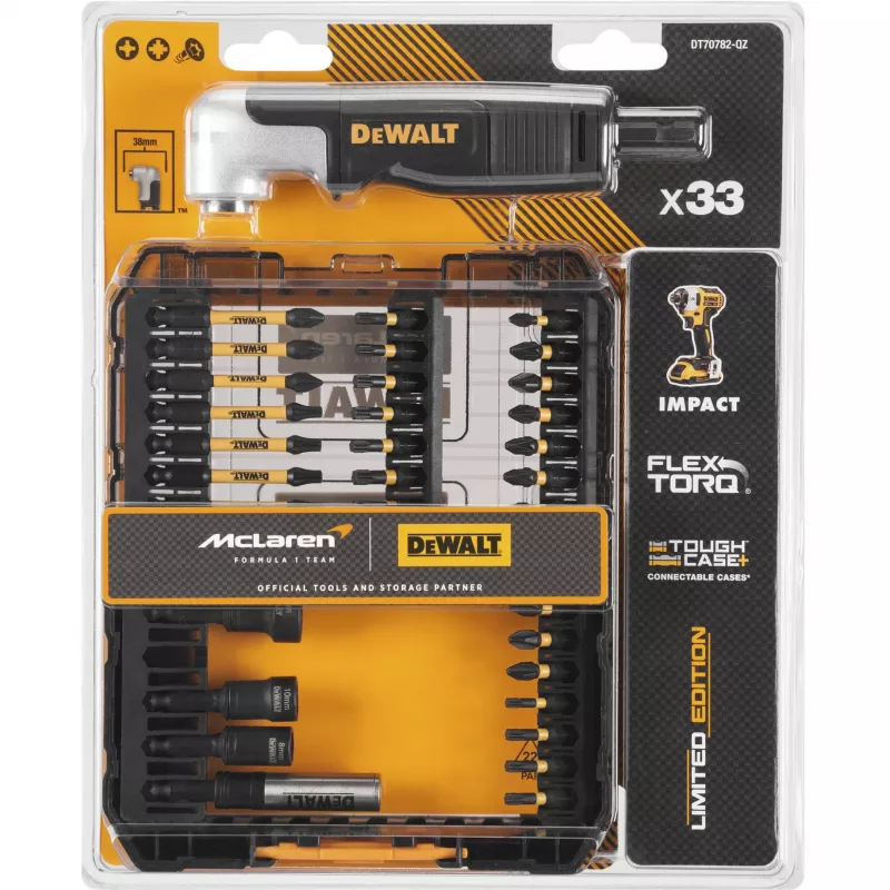 Conjunto de pontas DeWalt FlexTorq DT70782-QZ, 33 un., design McLaren, com adaptador angular