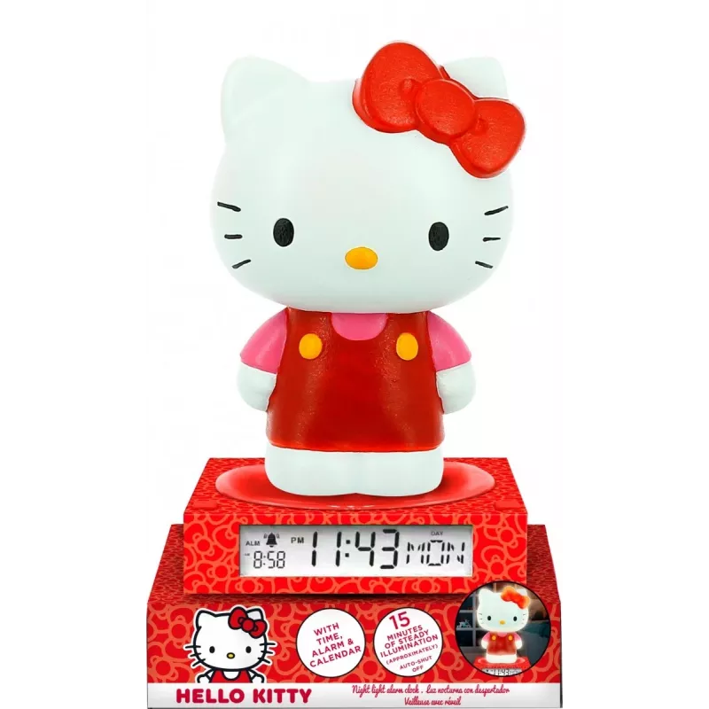 Candeeiro de noite 3D Kids Euroswan HK50198 com design Hello Kitty e despertador integrado