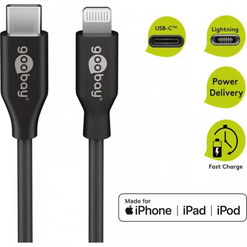 Cabo de carregamento e sincronização Goobay Lightning para USB-C 0,5 m