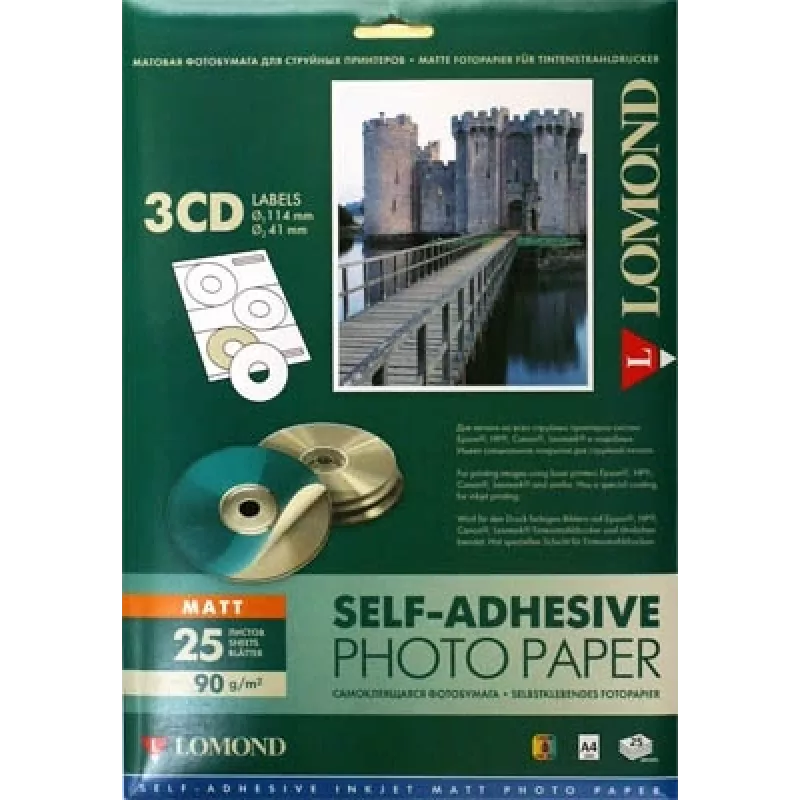 Papel fotográfico mate Lomond A4 25 folhas — autoadesivo, para impressoras jato de tinta