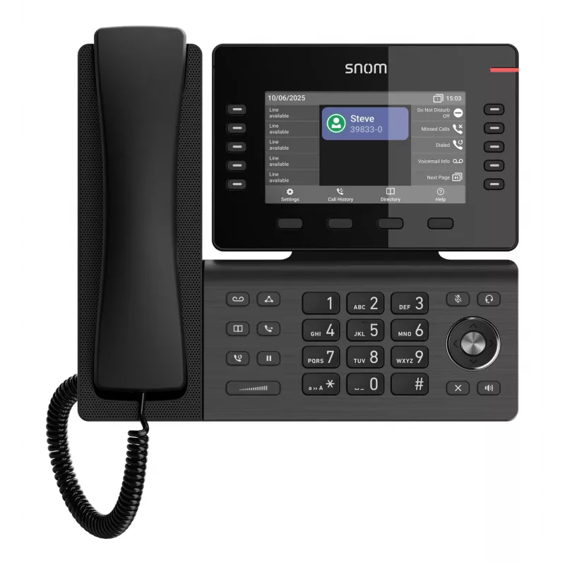 Telefone IP Snom D815WB preto — ecrã IPS de 5 polegadas, Gigabit Ethernet, Wi‑Fi 802.11n/ac, PoE, Bluetooth