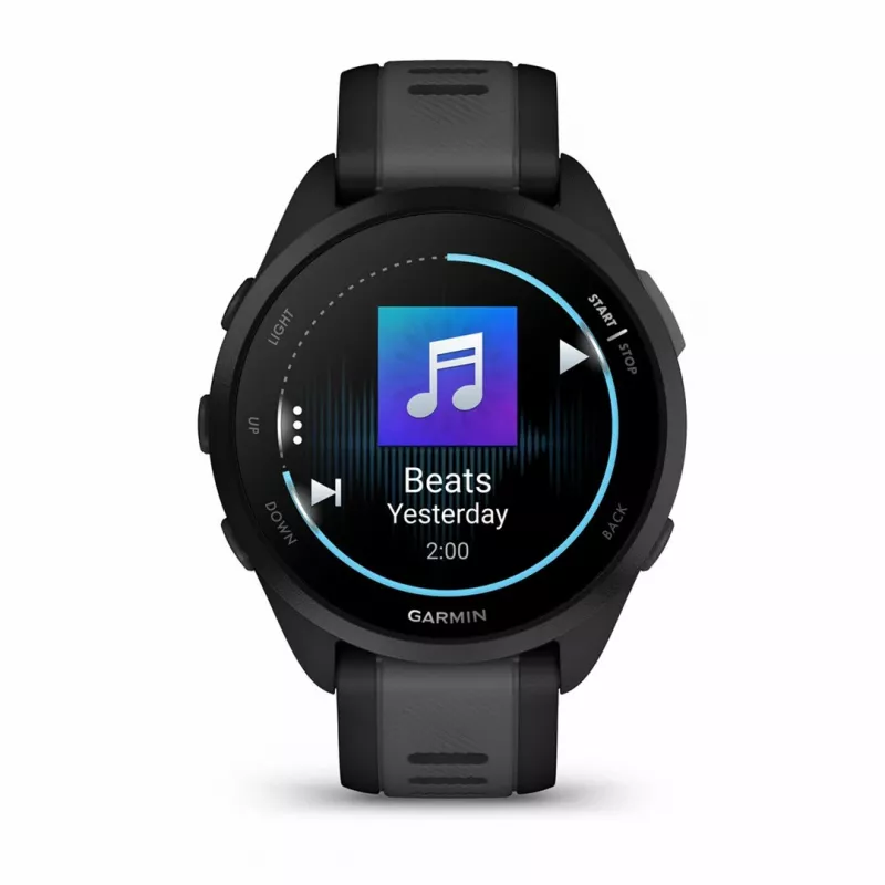 Garmin Forerunner 165 Music relógio desportivo GPS 43 mm, AMOLED 1,2" 390 x 390, 4 GB, bracelete de silicone, perímetro do pulso 126–203 mm, preto/cinzento ardósia (010-02863-30)