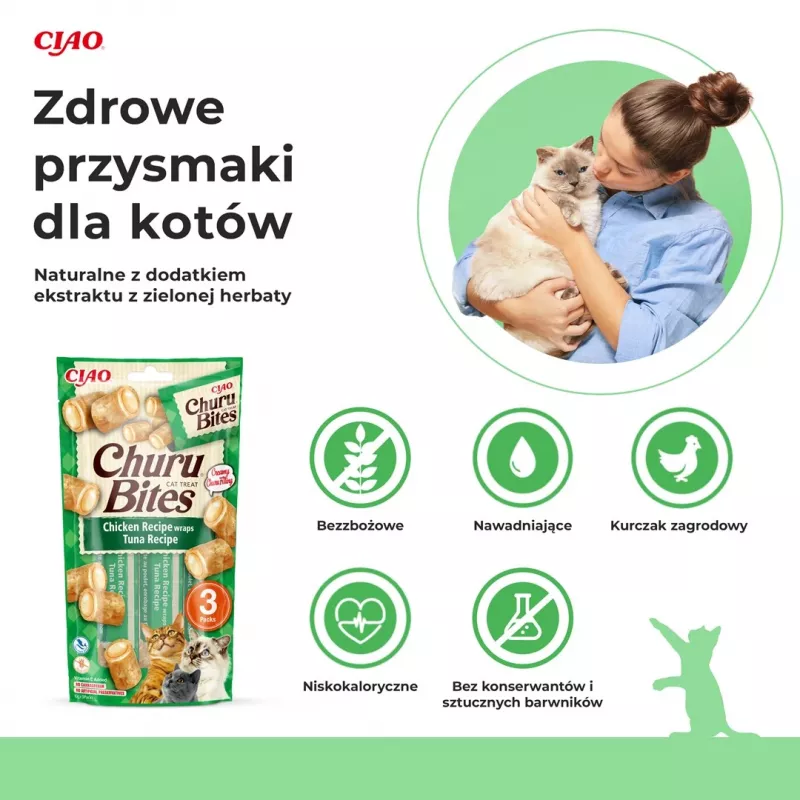 INABA Churu Bites atum com frango - Petiscos para gatos - 3x10 g