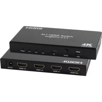 Comutador HDMI ShiverPeaks SP05-20001 — 3 entradas 1 saída, 4K 60Hz HDR