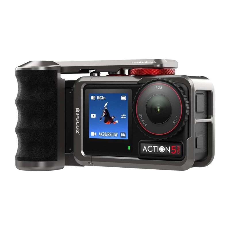 Capa de proteção metálica com pega Puluz para DJI Osmo Action 5 Pro / Action 4 / Action 3