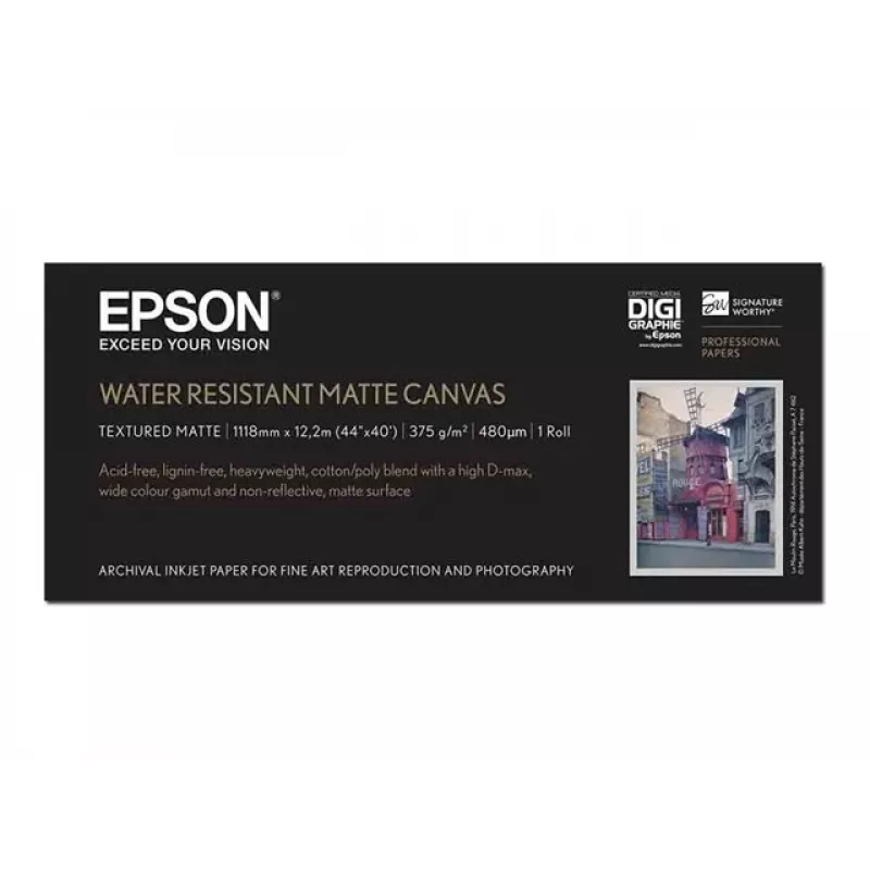 Rolo de tela Epson WaterResistant Matte Canvas, 44 polegadas x 12,2 m, 375 g/m²
