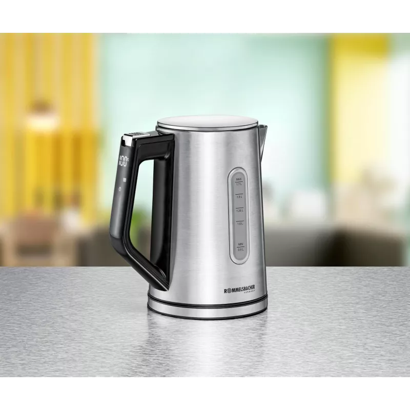 Chaleira elétrica Rommelsbacher WK 3000 — 1,7 L, 3000 W, Aço inoxidável e preto