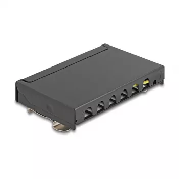 Patch panel DELOCK Mini Desktop RJ45 6 portas Cat.6A blindado, metal, preto, 80×22×125 mm