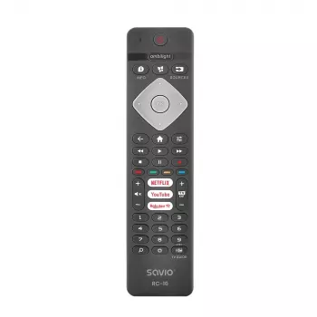 Comando à distância IR SAVIO RC-16 para sintonizador de TV / set-top box, 20 dispositivos, alcance 10 m, preto