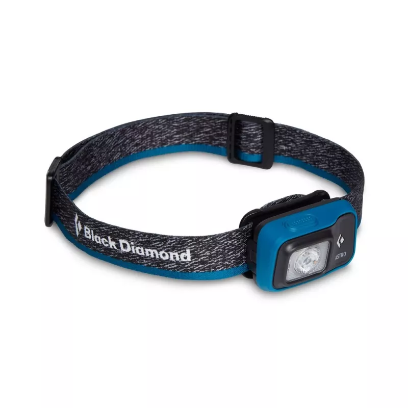 Lanterna Diamond Astro 300 preta, faixa de cabeça azul