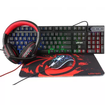 Conjunto gaming Ultron HAWK teclado rato QWERTZ alemão preto vermelho branco
