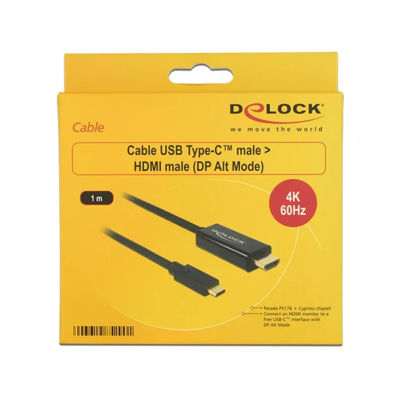 Adaptador de cabo de vídeo DeLOCK 85290 USB Type-C para HDMI 1m preto