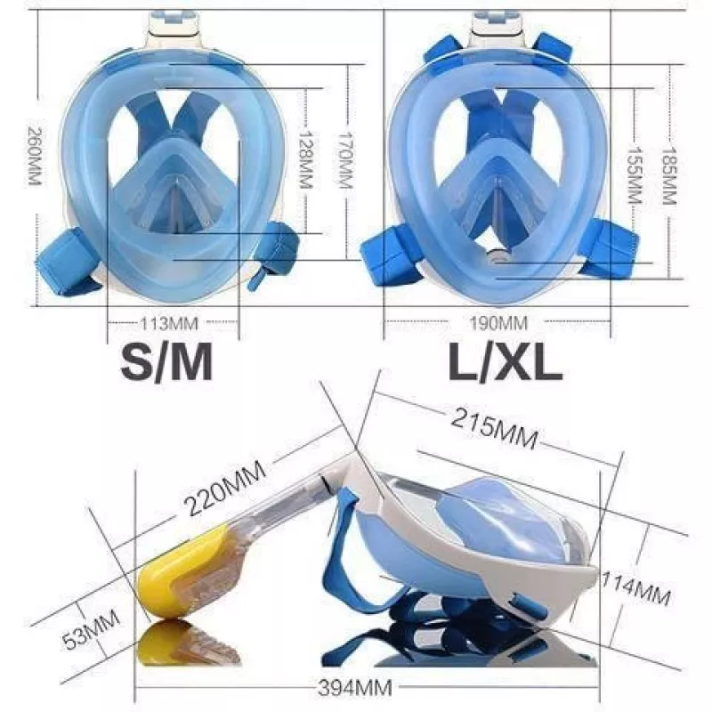 Máscara de snorkel Free Breath M2068G L/XL – máscara de snorkel de visão total, tamanho L/XL, preto