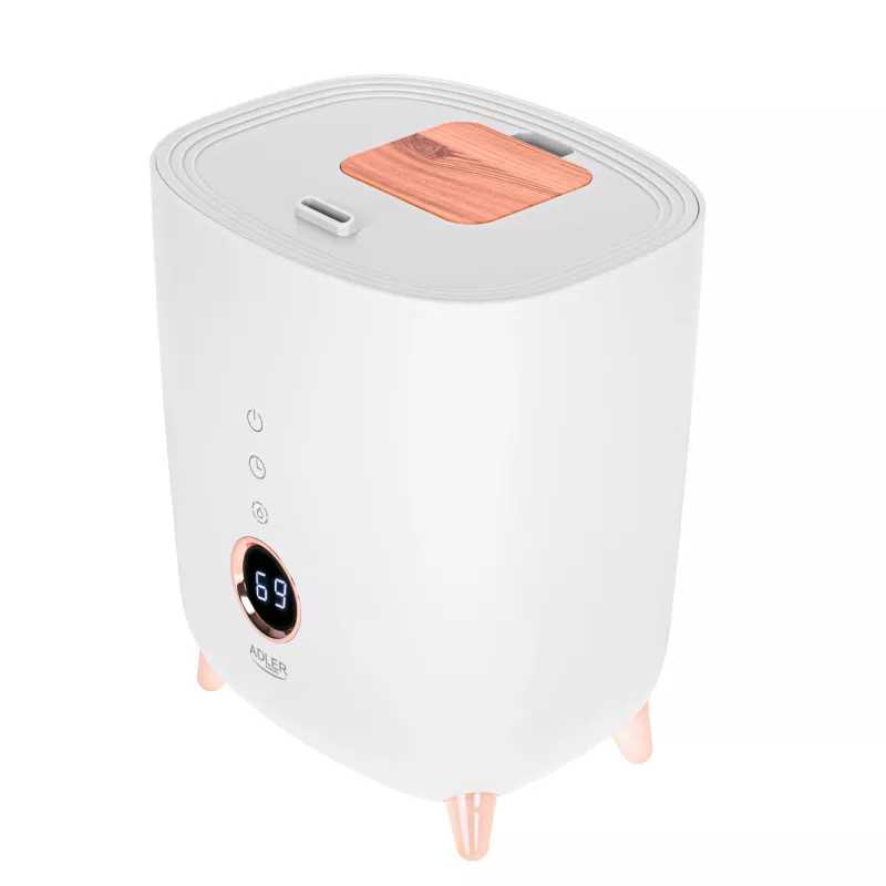 Humidificador ultrassónico Adler AD 7972 — depósito de 4 L, 300 ml/h, até 35 m², 23 W, branco