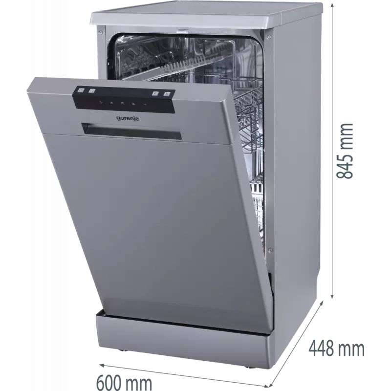 Máquina de lavar louça Gorenje GS522E10S, E, instalação livre, largura 45 cm, número de conjuntos 10, cinzento