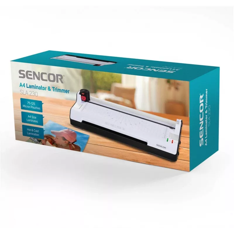 Plastificadora de escritório SENCOR SLA 230 A4, compatível com folhas A4, espessura de película 2x75–2x125 mm