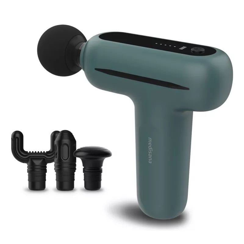 Medisana MG 200 mini pistola de massagem, Smart Mode, 4 cabeças, 5 níveis de intensidade, 147 x 126 x 50 mm, cinzento