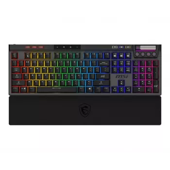 Teclado gaming mecânico MSI Strike Pro W Silent layout US iluminação RGB, com fios, interruptores táteis Silent