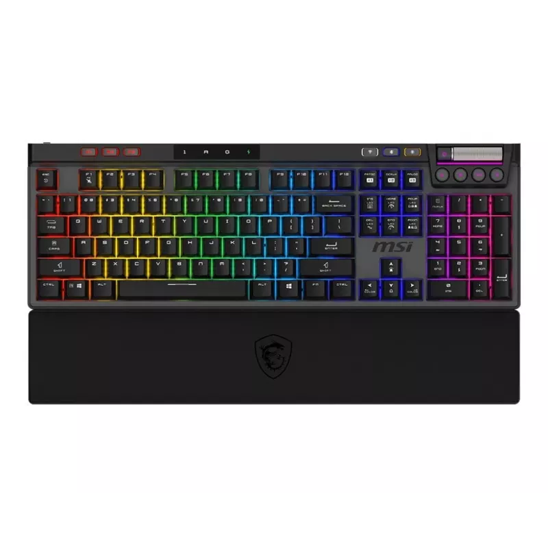 Teclado gaming mecânico MSI Strike Pro W Silent layout US iluminação RGB, com fios, interruptores táteis Silent