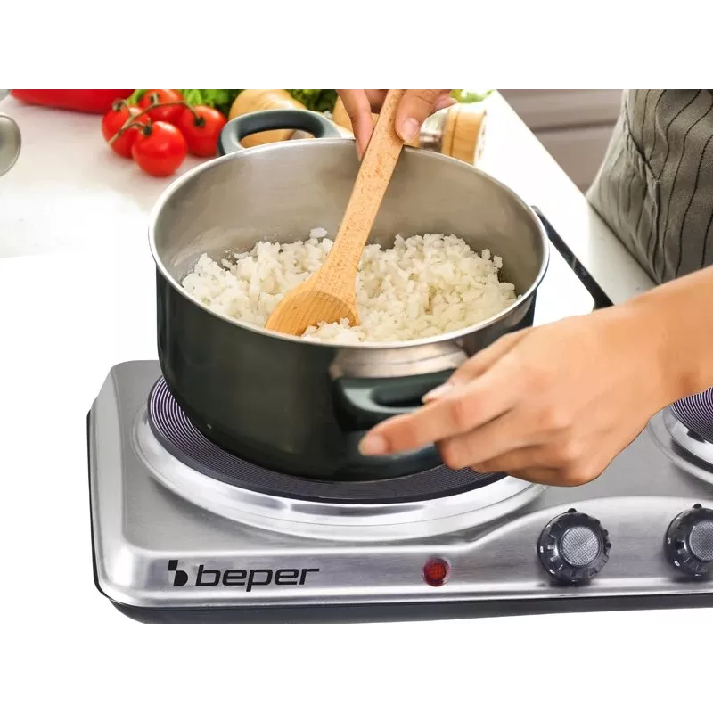 Placa de cozinhar Beper 90.825 em aço inoxidável, 2 zonas, controlo manual