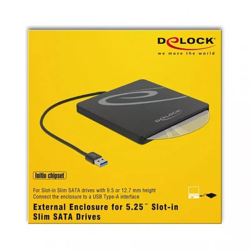 Caixa para ODD DeLOCK 42604 13,3 cm (5,25 polegadas) SATA III preto
