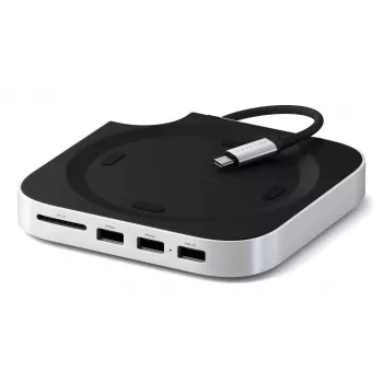 Dock para portátil/replicador de portas Satechi ST-GNMMES — hub USB 3.2 Gen 2 Type-C com fios, USB-A & SD, prateado
