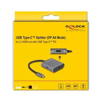 Splitter USB Type-C DeLOCK DP Alt Mode para 2 x HDMI MST 3840x2160