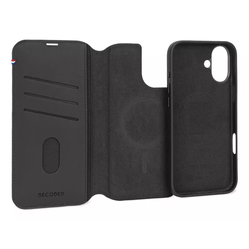 Capa de couro para iPhone 16, preto